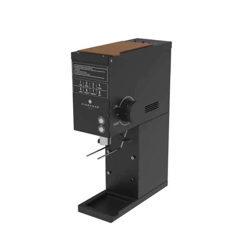 A black industrial coffee brewing machine with a brown top lid, digital control panel, and drip tray, shown on a plain white background.