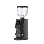 Black coffee grinder with clear top on a white background